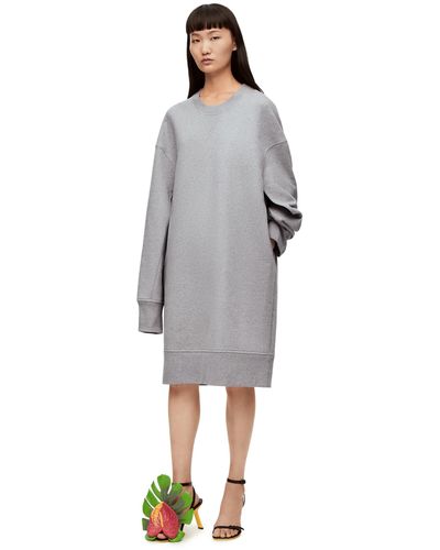 Loewe Elongated Sweatshirt Dress In Cotton Fleece - Grey