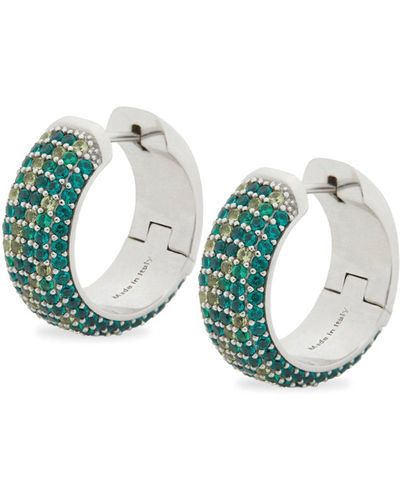 Loewe Luxury Pavé Hoop Earrings In Sterling Silver And Crystals - Green