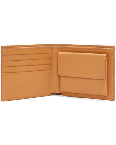 Loewe Luxury Bifold Coin Wallet In Silk Calfskin - Brown