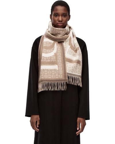 Loewe Love Fringed Wool And Cashmere-blend Jacquard Scarf - Brown