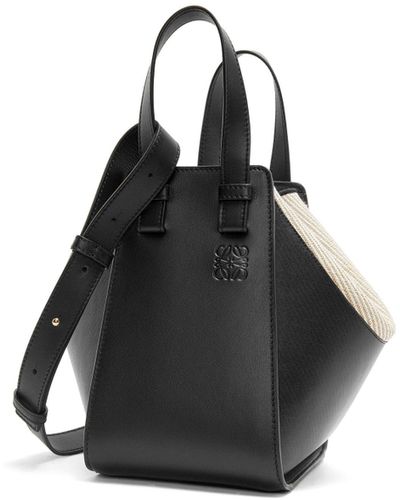 Loewe Compact Hammock Bag In Mellow Calfskin And Canvas - Black