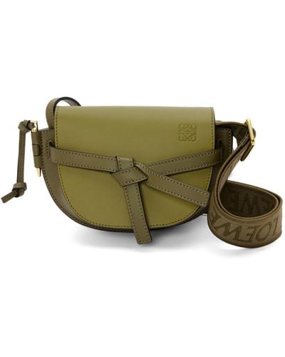 Loewe Mini Gate Dual Bag In Soft Calfskin And Jacquard - Green