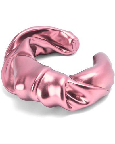 Loewe Luxury Large Nappa Twist Cuff In Sterling Silver - Pink