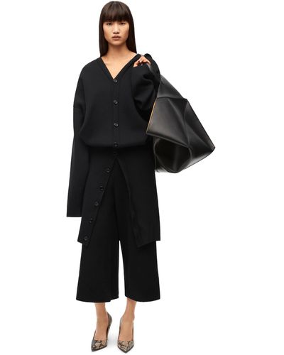 Loewe Luxury Draped Coat In Wool Blend - Black