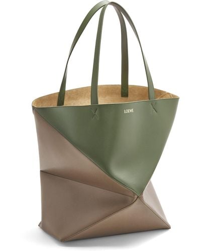 Loewe Luxury Xl Puzzle Fold Tote In Shiny Calfskin - Green