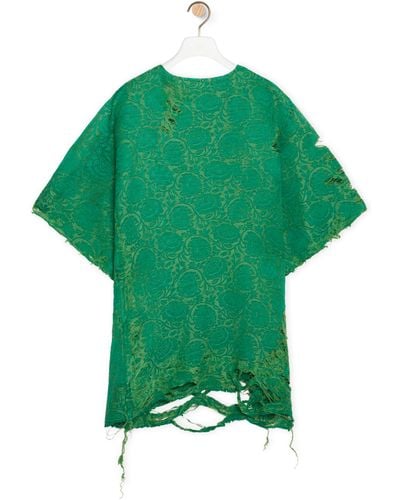 Loewe Embellished Top In Linen And Silk - Green