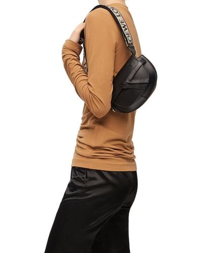 Loewe Mini Gate Dual Bag In Soft Calfskin And Jacquard Strap In Black