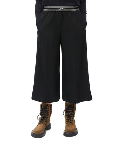 Loewe Branded-waistband Wide-leg High-rise Wool-blend Pants - Black