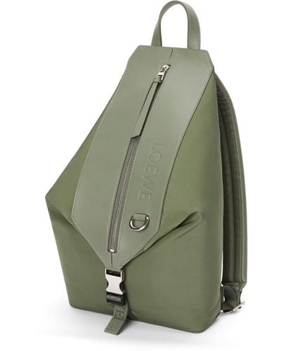 Loewe Luxury Small Convertible Backpack In Nylon And Calfskin - Green