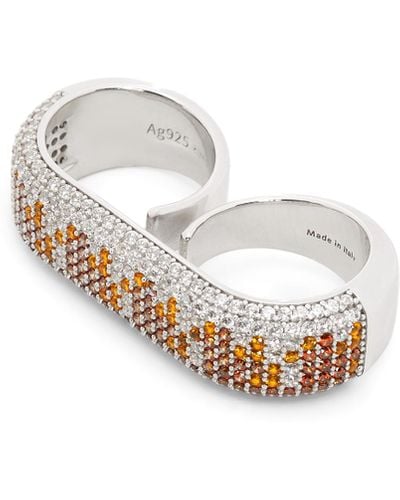 Loewe Double Pavé Ring In Sterling Silver And Crystals - White