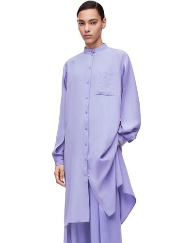 Loewe Anagram Embroidered Silk Shirt Dress - Purple