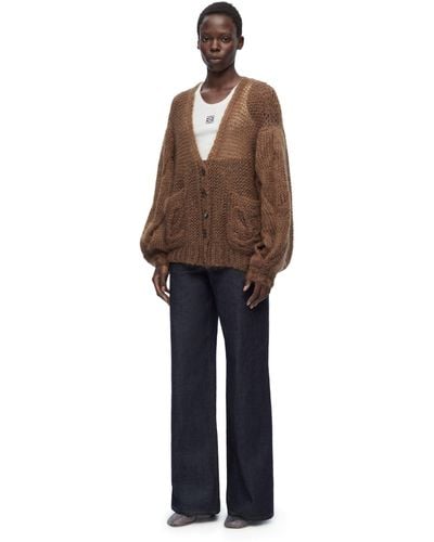 Loewe Anagram-embroidered Mohair Wool-blend Knitted Cardigan - Brown