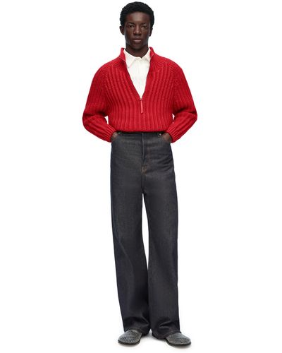 Loewe Fisherman Ribbed Wool Half-zip Jumper - Red