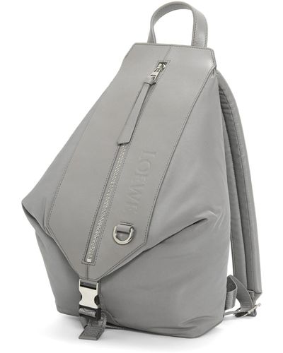 Loewe Luxury Small Convertible Backpack In Nylon And Calfskin - Gray