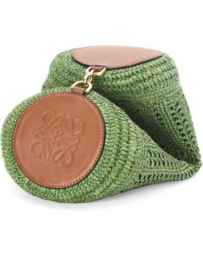 Loewe Luxury Bracelet Pouch In Raffia And Calfskin For - Green