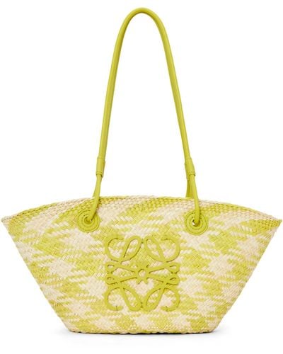 Loewe Small Anagram Basket Bag In Iraca Palm And Calfskin - Yellow