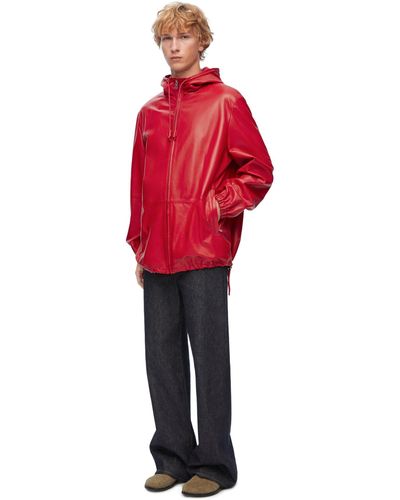 Loewe Luxury Hooded Jacket In Nappa Lambskin - Red