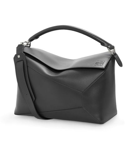 Loewe Puzzle Bag In Shiny Calfskin - Black
