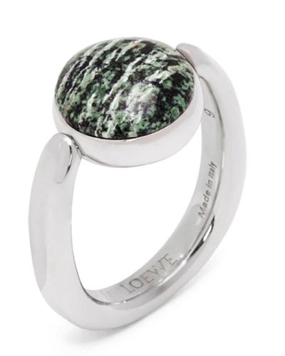 Loewe Luxury Anagram Pebble Ring In Sterling Silver And Green Jasper - White