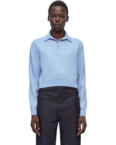 Loewe Cropped Polo-neck Cashmere Sweater - Blue
