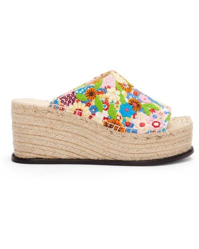 Loewe Petal Espadrille Slide In Embroidered Canvas - White