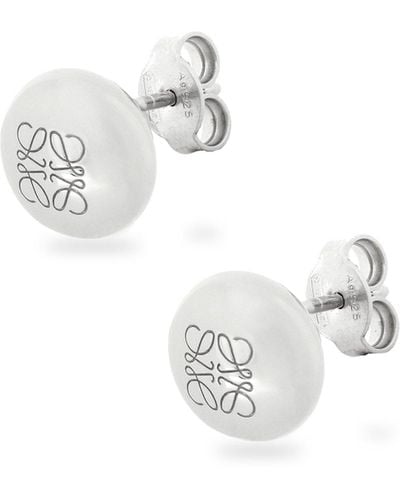 Loewe Anagram Pebble Stud Earrings In Sterling Silver - White