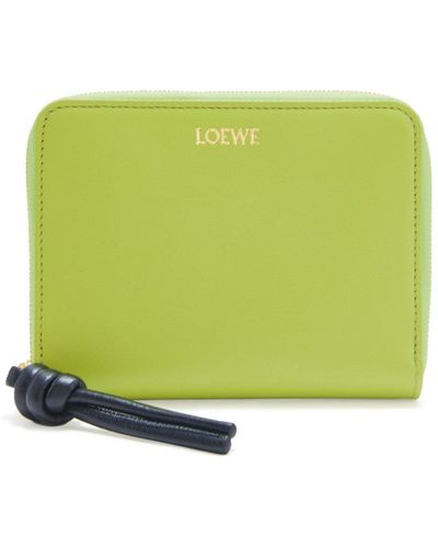Loewe Knot Compact Zip Around Wallet In Shiny Nappa Calfskin - Green