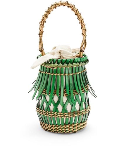 Loewe Luxury Fringes Bucket Bag In Calfskin - Green