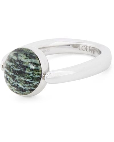 Loewe Luxury Anagram Pebble Ring In Sterling Silver And Green Jasper - White