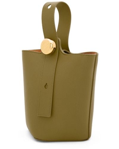 Loewe Luxury Mini Pebble Bucket Bag In Mellow Calfskin - Green