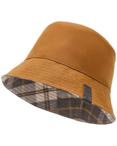 Loewe Luxury Reversible Bucket Hat In Waxed Canvas And Tartan - Natural