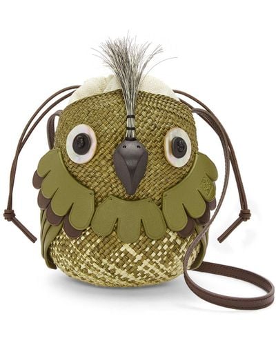 Loewe Bird Bag In Iraca Palm And Calfskin - Green