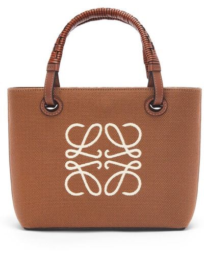 Loewe Mini Anagram Tote Bag In Jacquard And Calfskin - Brown