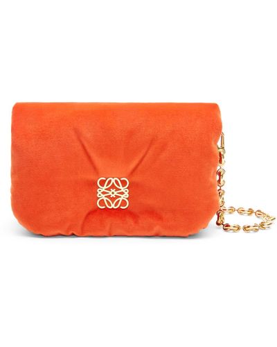 Loewe Luxury Mini Puffer Goya Bag In Velvet For - Orange