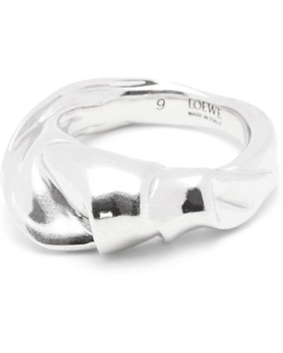 Loewe Luxury Nappa Twist Chunky Ring In Sterling Silver For - White