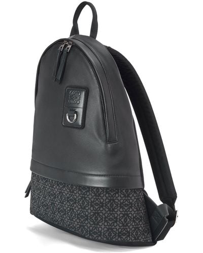Loewe Round Slim Backpack In Calfskin And Anagram Jacquard - Black