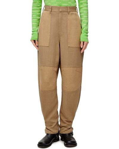 Loewe Luxury Cargo Pants In Viscose And Linen - Green