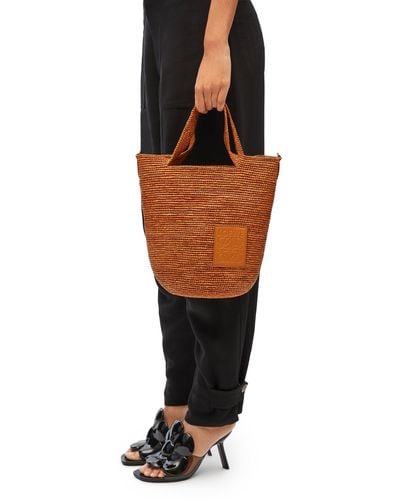 Loewe Luxury Mini Slit Bag In Raffia And Calfskin - Brown