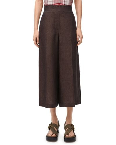 Loewe Linen Cropped Wide-leg Pants - Brown