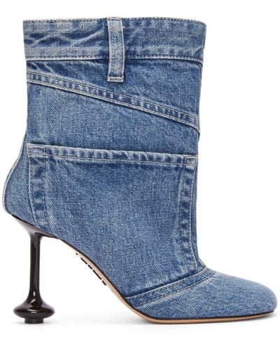 Loewe Luxury Toy Ankle Bootie In Washed Denim - Blue