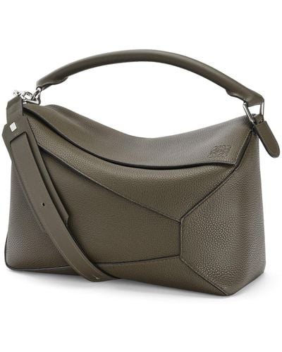 Loewe Large Puzzle Bag In Grained Calfskin - Green