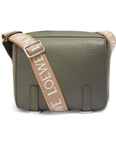 Loewe Xs Military Messenger Bag In Supple Smooth Calfskin And Jacquard - Green