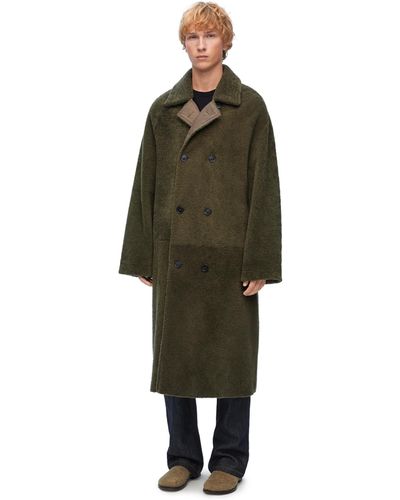 Loewe Luxury Coat In Cotton And Shearling - Green