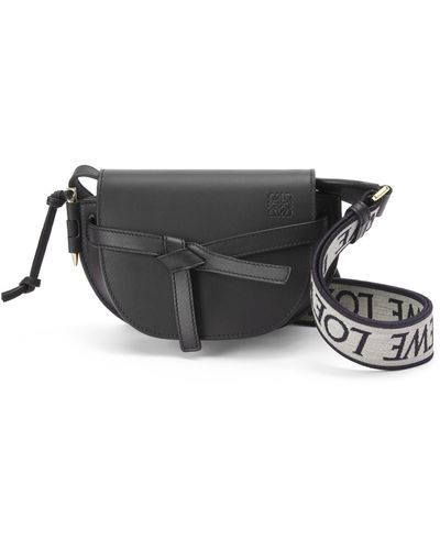 Loewe Mini Gate Dual Bag In Soft Calfskin And Jacquard Strap In Black