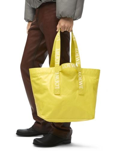 Loewe Luxury Fold Shopper In Paper Calfskin - Yellow