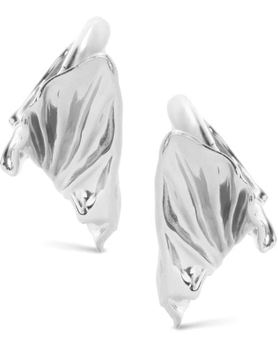 Loewe Pleated Fan Hoop Earrings In Sterling Silver - White