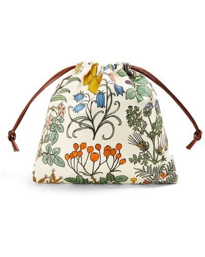 Loewe Luxury Herbarium Drawstring Pouch In Canvas And Calfskin For Women - Multicolor