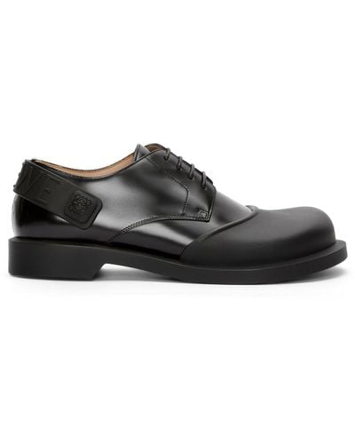 Loewe Derby Shoe In Rubber And Brushed-off Calfskin - Black