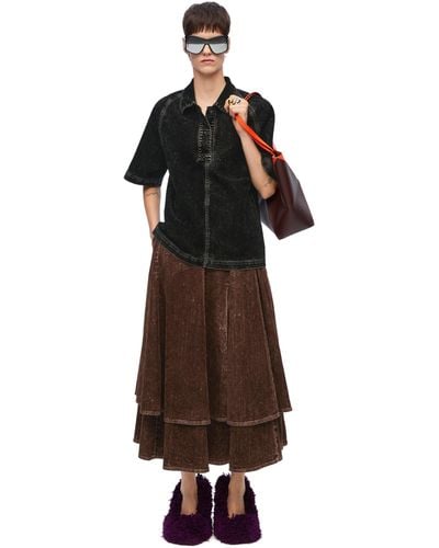 Loewe Double Layer Skirt In Denim - Multicolour