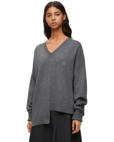 Loewe Cashmere Anagram Asymmetric Sweater - Gray